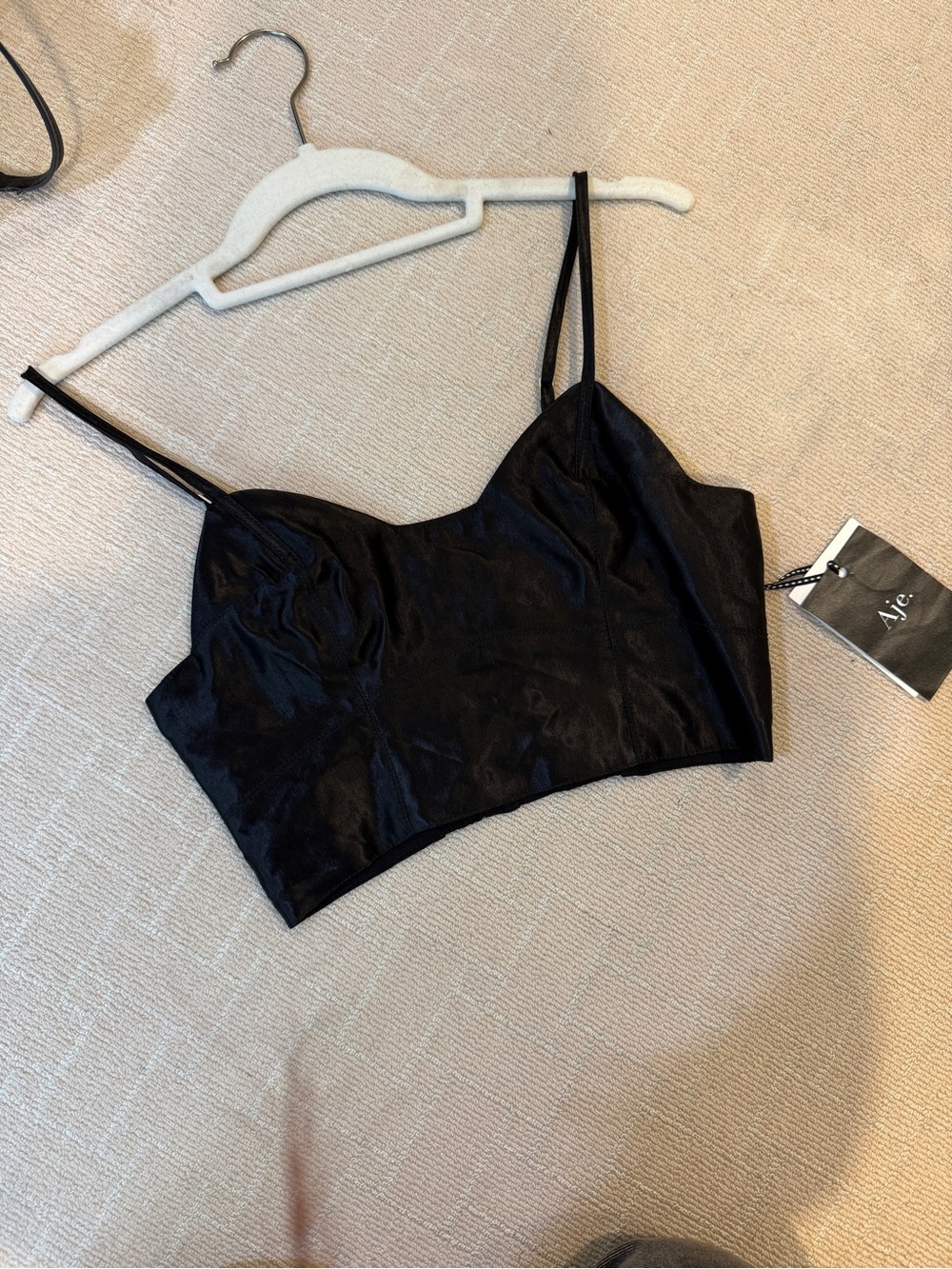 Aje Black Satin Cropped Cami NWT